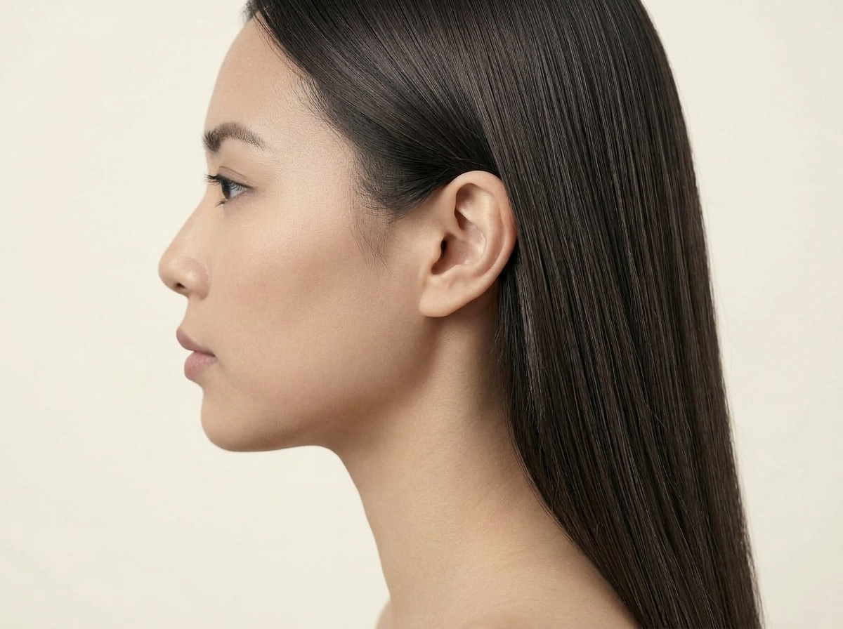 1A/2H Cool Brunette Blend hair colour — Side close-up